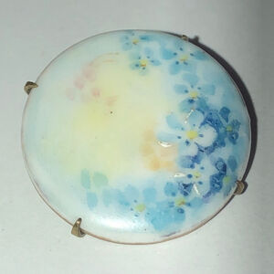 Vintage Victorian Floral Hand Painted Ceramic Round Brooch